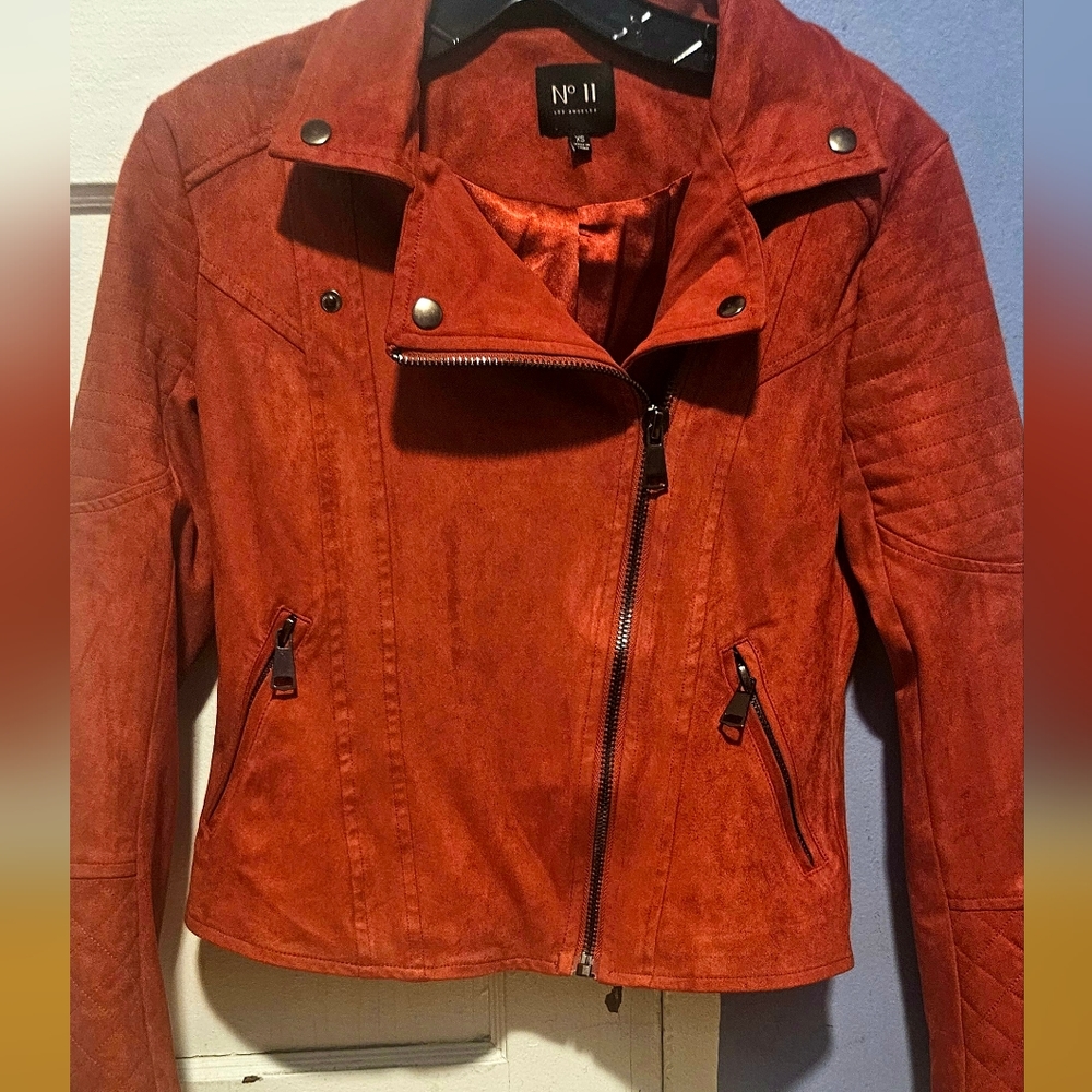 Suede moto jacket copper